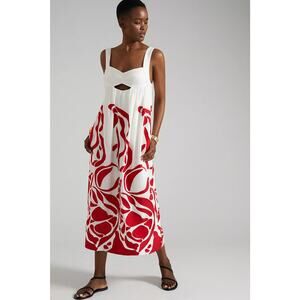 Anthropologie Front Cut Out Linen Blend Maxi Dress